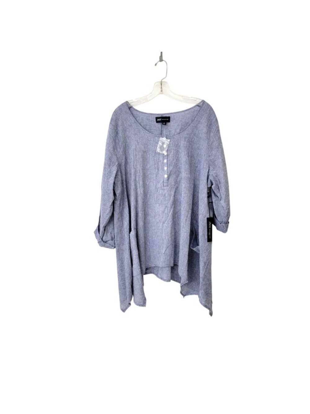 JNY Jones New York Blue Cotton Blend Asymmetrical Lagenlook Tunic Top 1X NWT - Picture 6 of 6